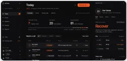 AXIAL squad dashboard for the day, recommending “Recover” for one athlete.